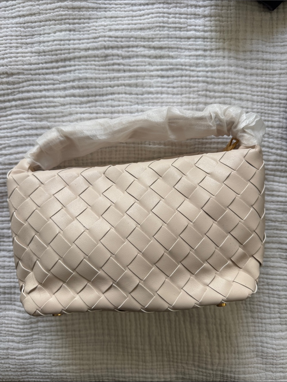 Cream Woven Shoulder Bag with Padded Handle bottega inspired